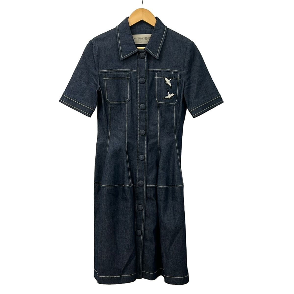 Bottega Veneta Dress 40 M Navy Regular Color Short Sleeve Long Denim Exclusive