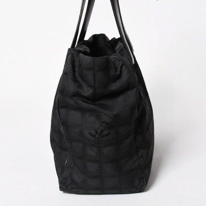 Chanel New Travel Line Tote Bag MM Black Nylon Jacquard CC Logo Gold — view 4