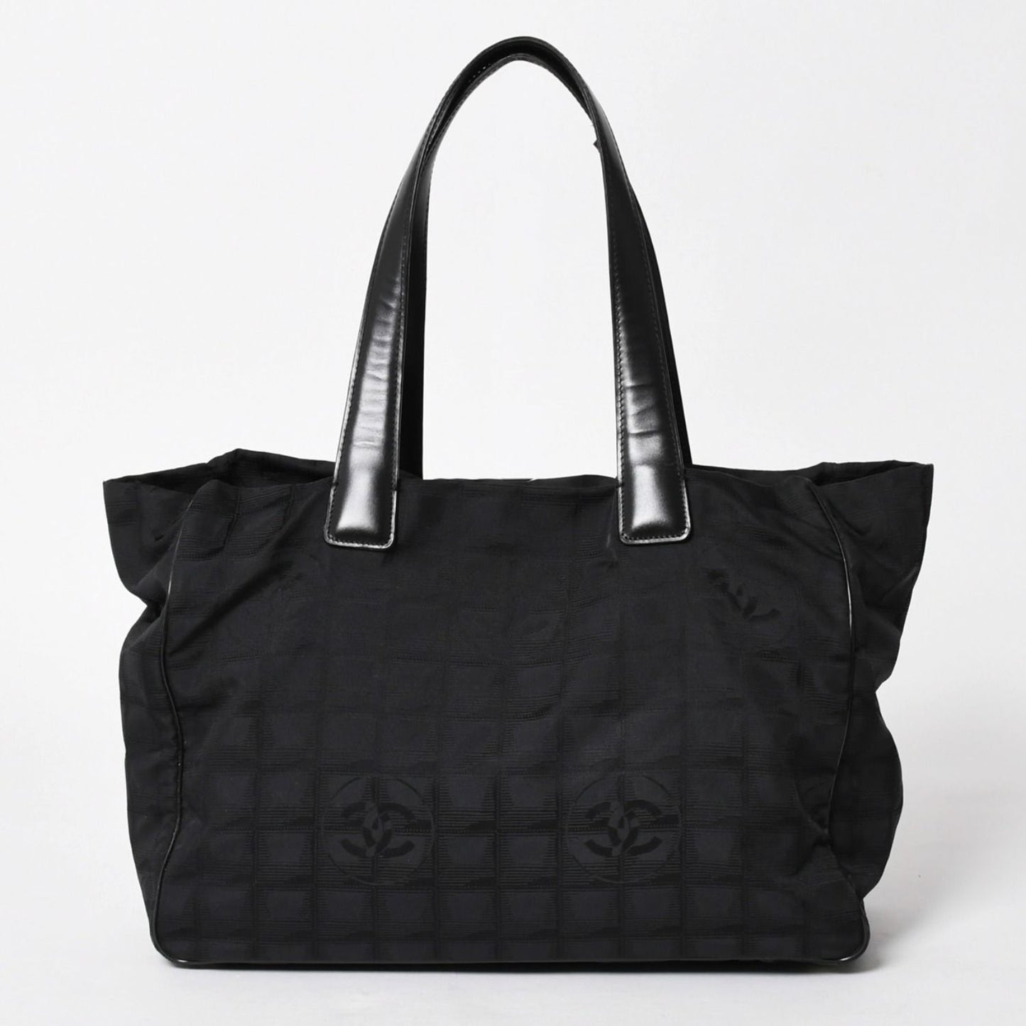 Chanel New Travel Line Tote Bag MM Black Nylon Jacquard CC Logo Gold