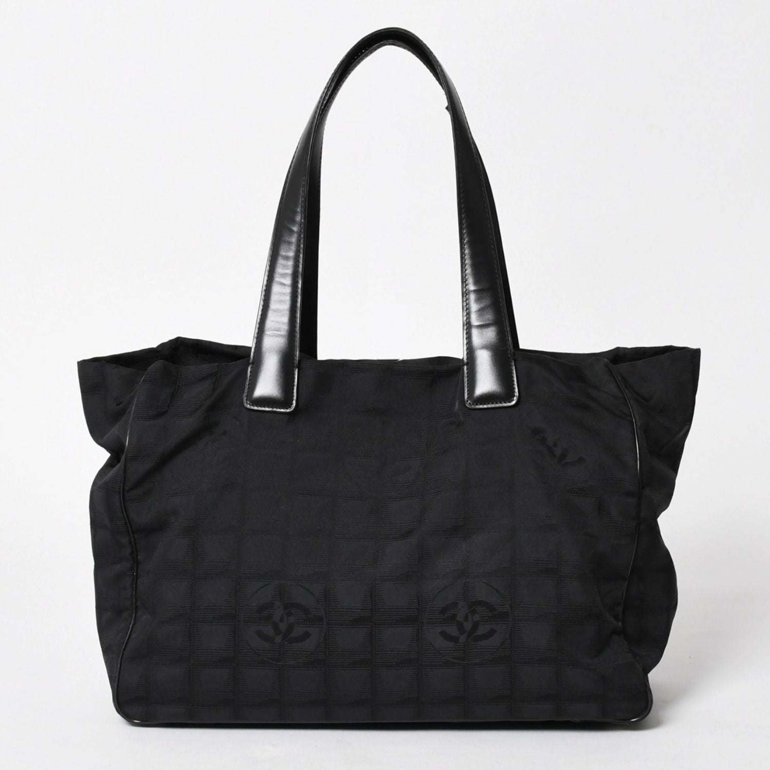Chanel New Travel Line Tote Bag MM Black Nylon Jacquard CC Logo Gold