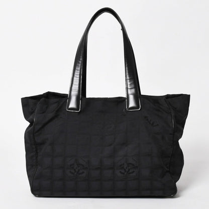 Chanel New Travel Line Tote Bag MM Black Nylon Jacquard CC Logo Gold