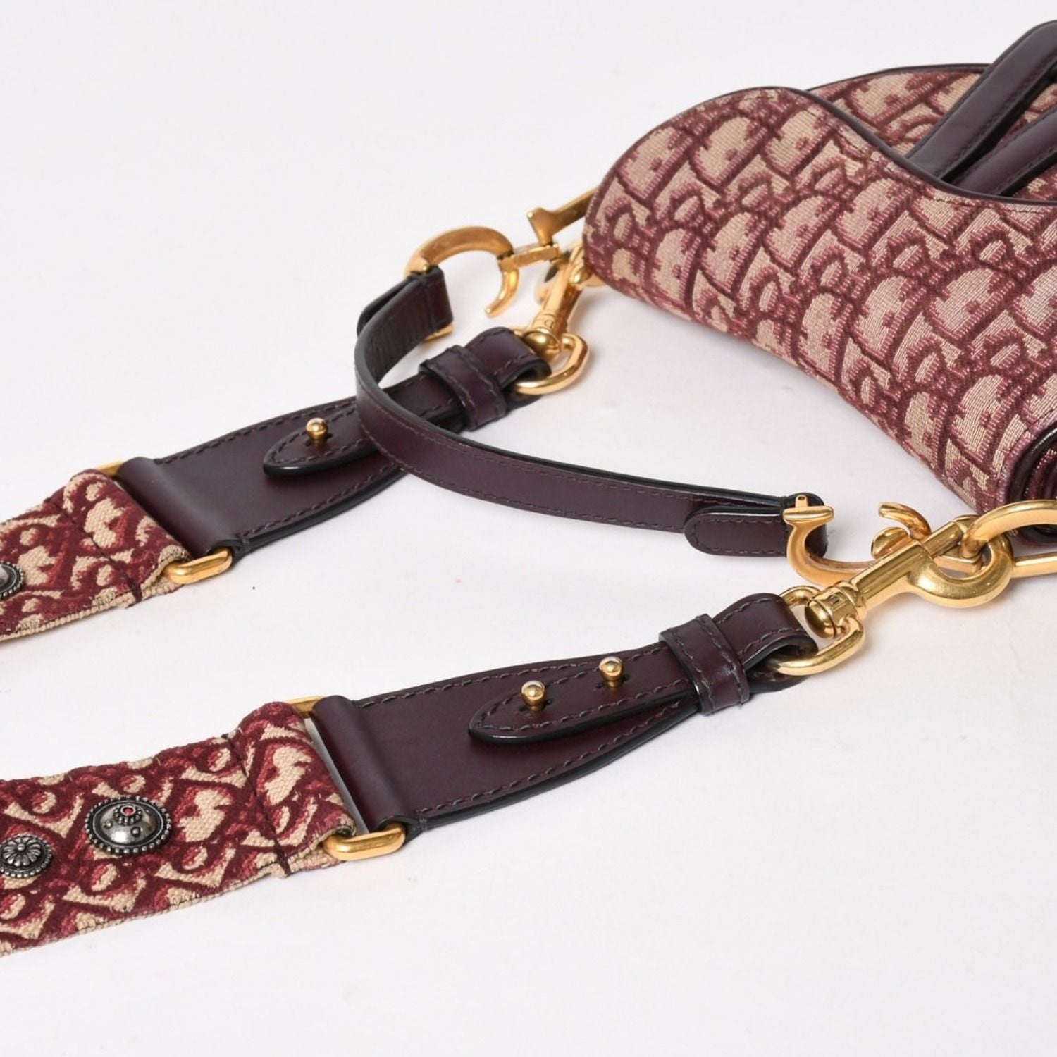 Dior Saddle Bag Bordeaux Trotter Beige Wine — view 4