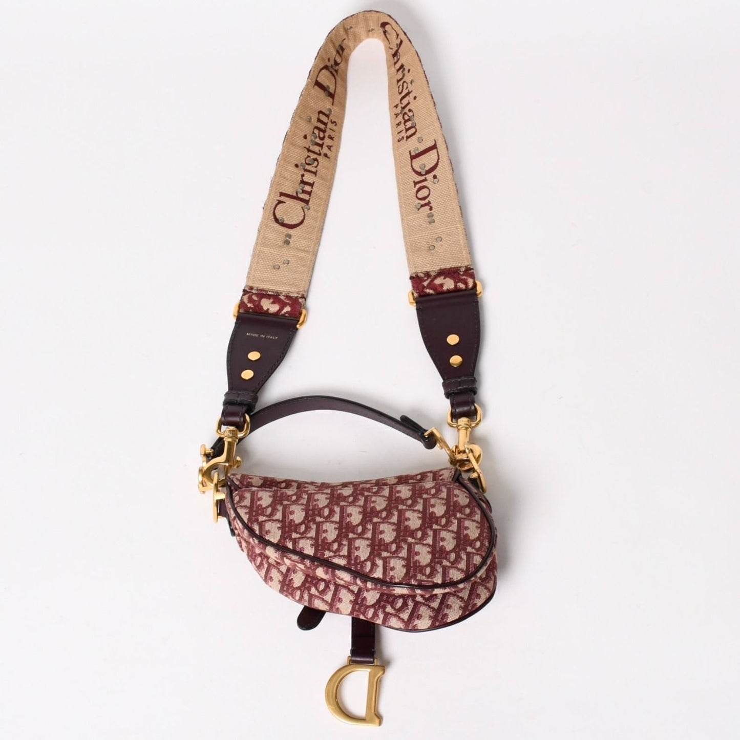 Dior Saddle Bag Bordeaux Trotter Beige Wine — view 2