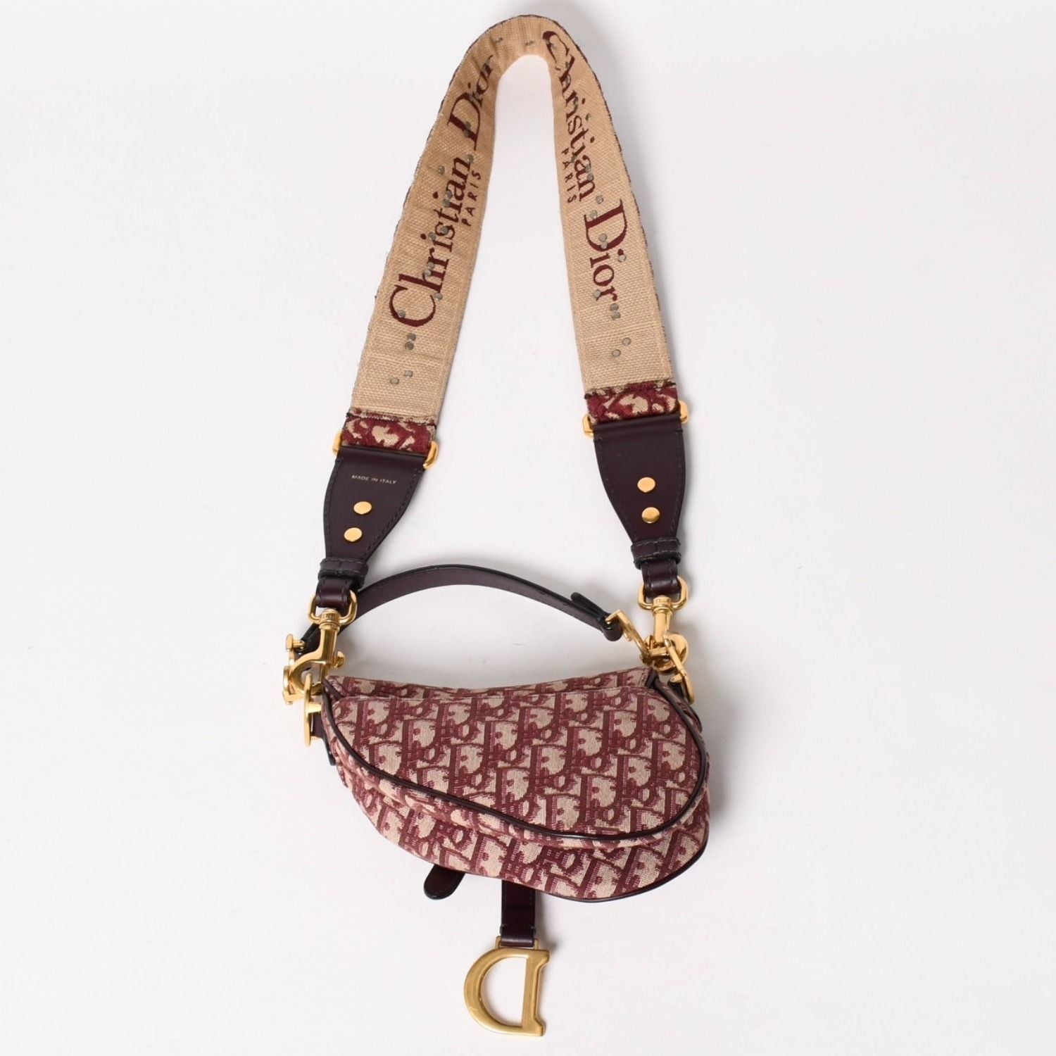 Dior Saddle Bag Bordeaux Trotter Beige Wine — view 2