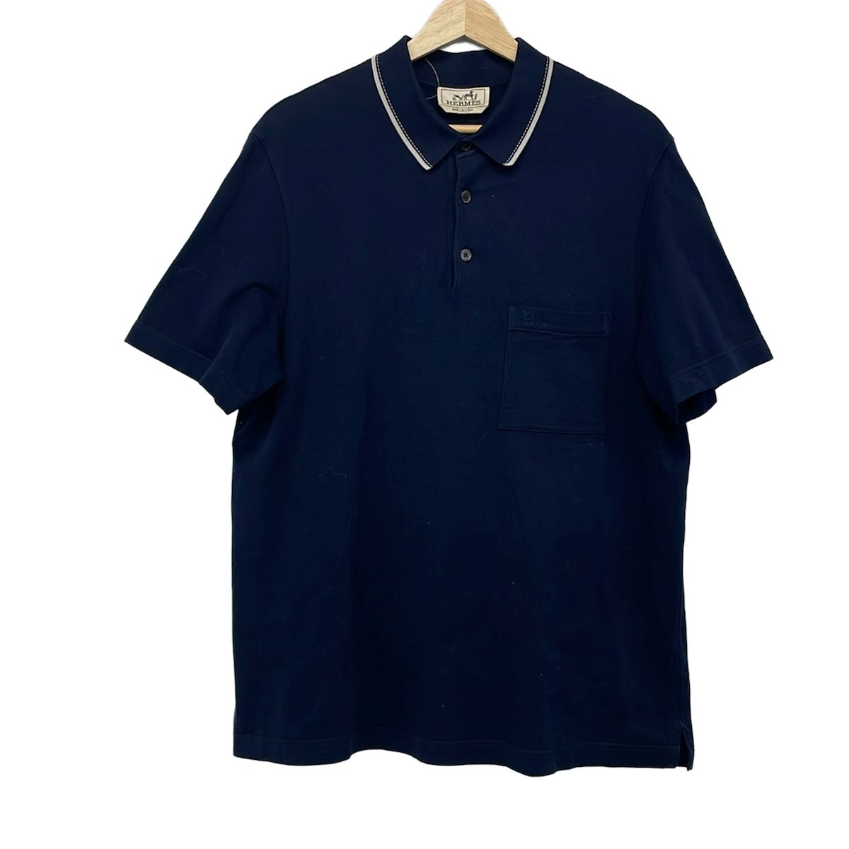 Hermes Short Sleeve Polo Shirt L Dark Navy Light Gray