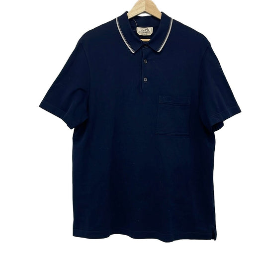 Hermes Short Sleeve Polo Shirt L Dark Navy Light Gray