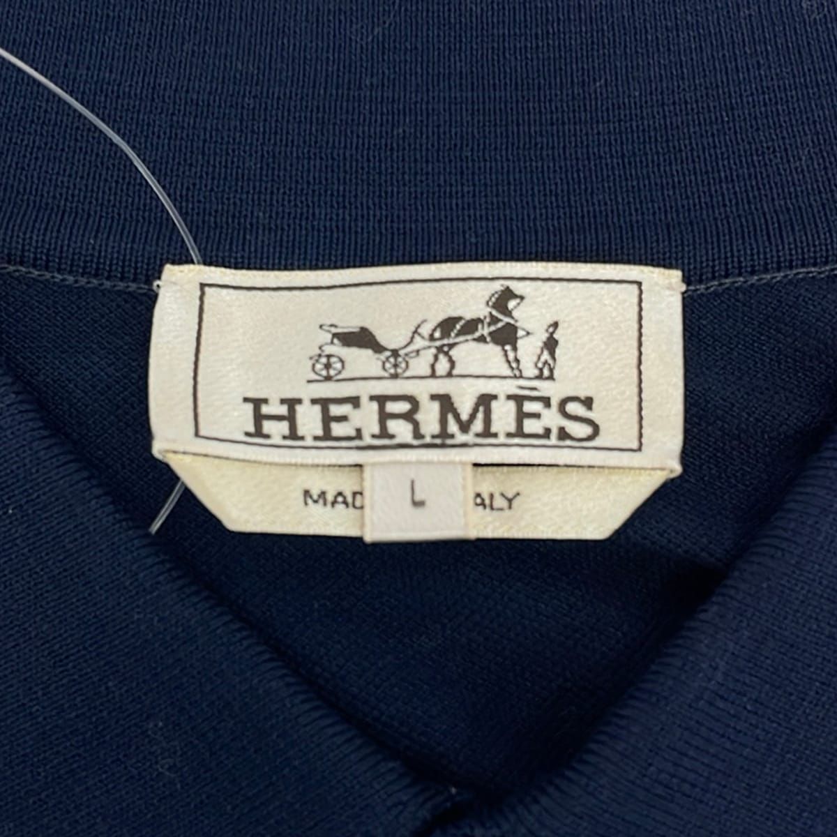 Hermes Short Sleeve Polo Shirt L Dark Navy Light Gray — view 3