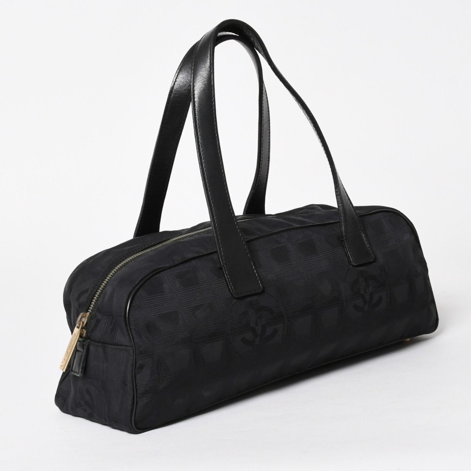 Chanel New Travel Line Mini Andbag Black CC Logo Nylon Jacquard Gold — view 3