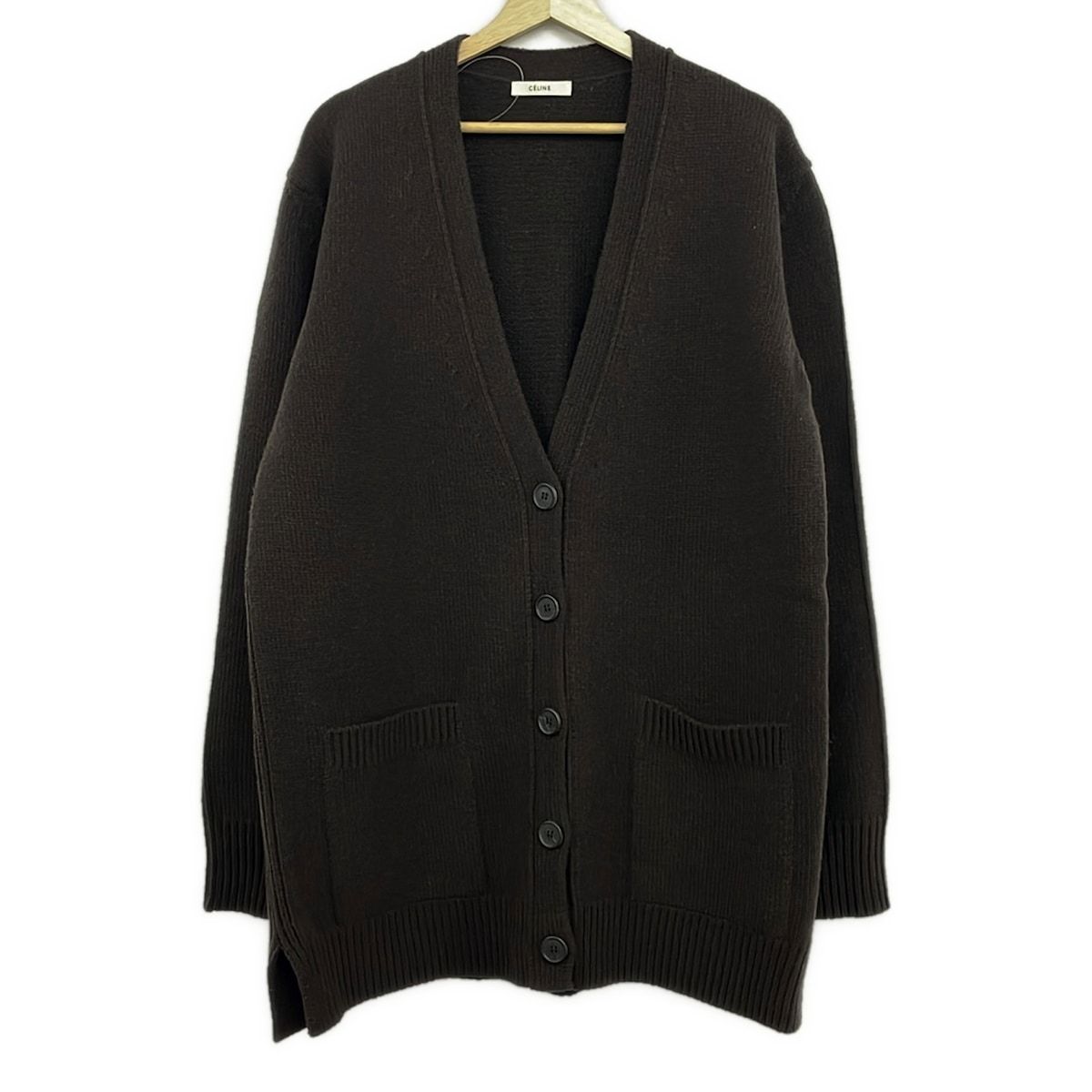 Celine Cardigan M Dark Brown Long Sleeve Big Silhouette