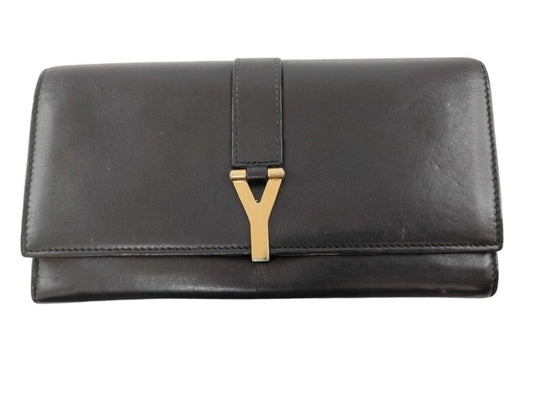 Saint Laurent Wallet Line Brown Leather Bifold Gold