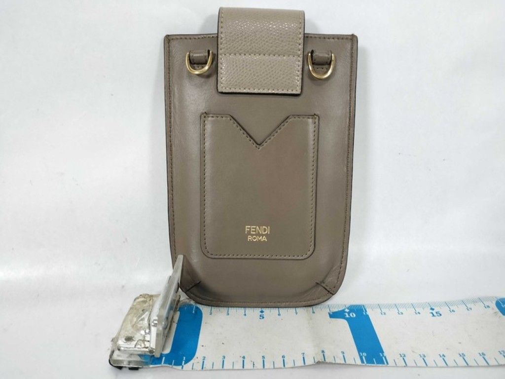 Fendi Shoulder Bag FF Diamond Phonepouch Gray Ju Type Leather Smartphoneshoulder — view 2