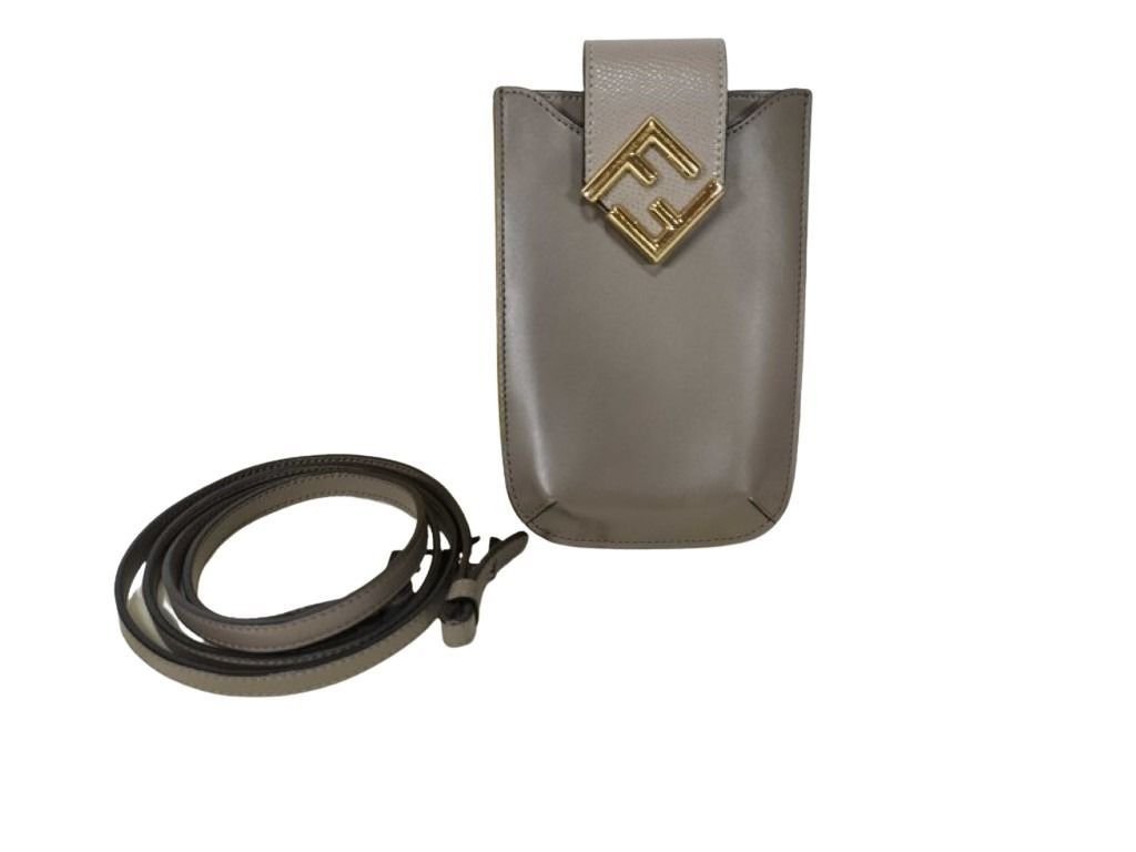 Fendi Shoulder Bag FF Diamond Phonepouch Gray Ju Type Leather Smartphoneshoulder