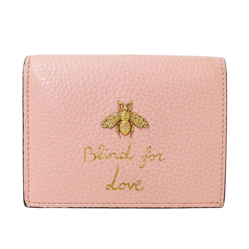 Gucci Wallet Bifold Animalier Leather Pink Mini Compact