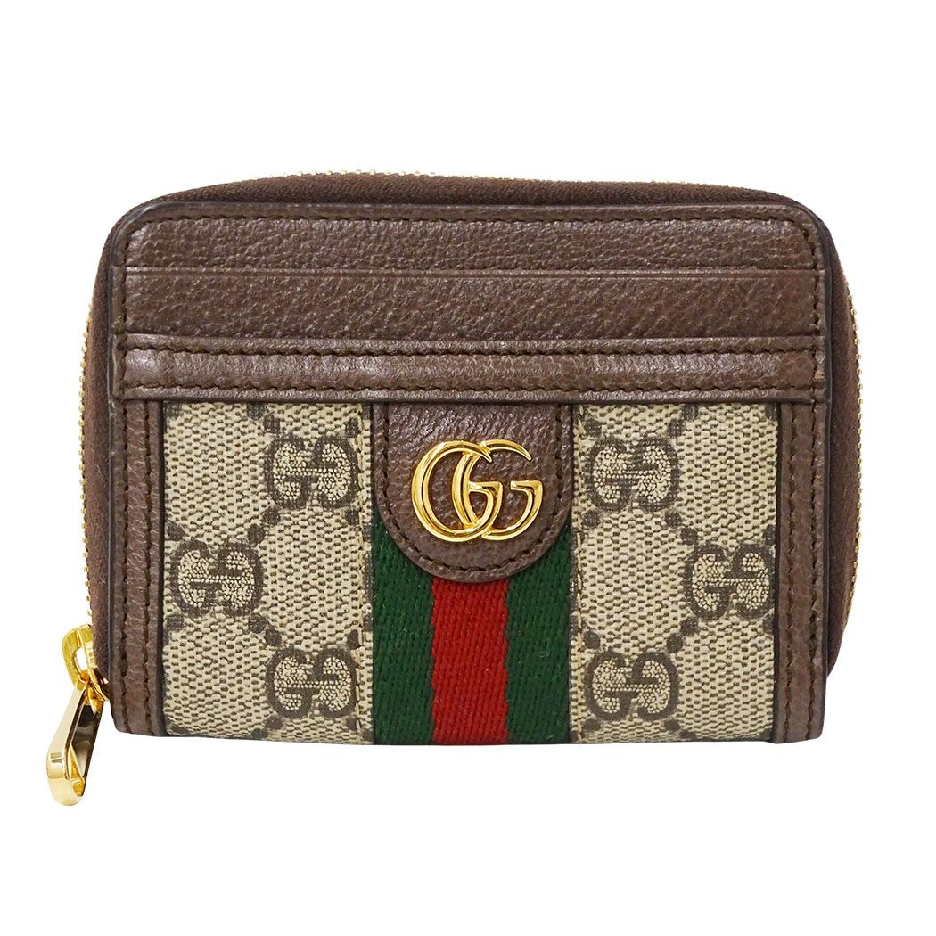 Gucci Wallet Coin Case GG Supreme Canvas Brown Zip Around Pouch Card Holder