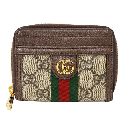 Gucci Wallet Coin Case GG Supreme Canvas Brown Zip Around Pouch Card Holder