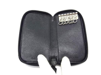 Prada Key Case Tessuto Key Black Nylon Leather Zip Around Key Holder — view 3