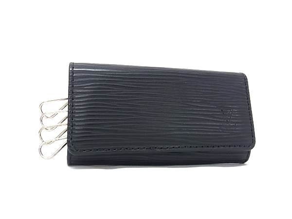 Louis Vuitton Key Case Epi Multicles 4 Black Leather Quadruple Strand Silver