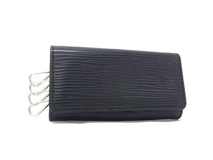Louis Vuitton Key Case Epi Multicles 4 Black Leather Quadruple Strand Silver