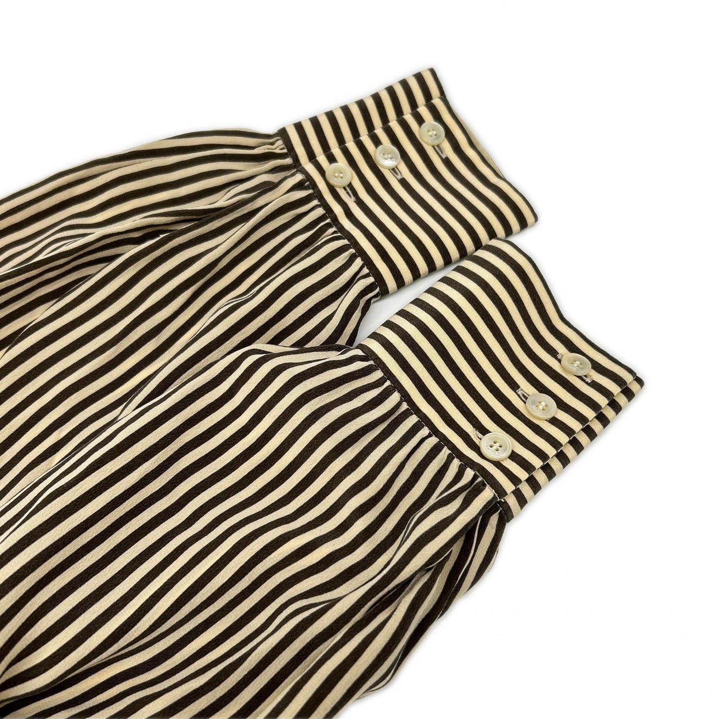 Celine Beige Brown Silk Striped Victorian Blouse 34 — view 9
