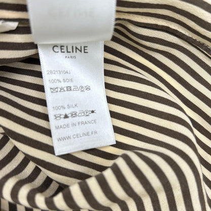 Celine Beige Brown Silk Striped Victorian Blouse 34 — view 6