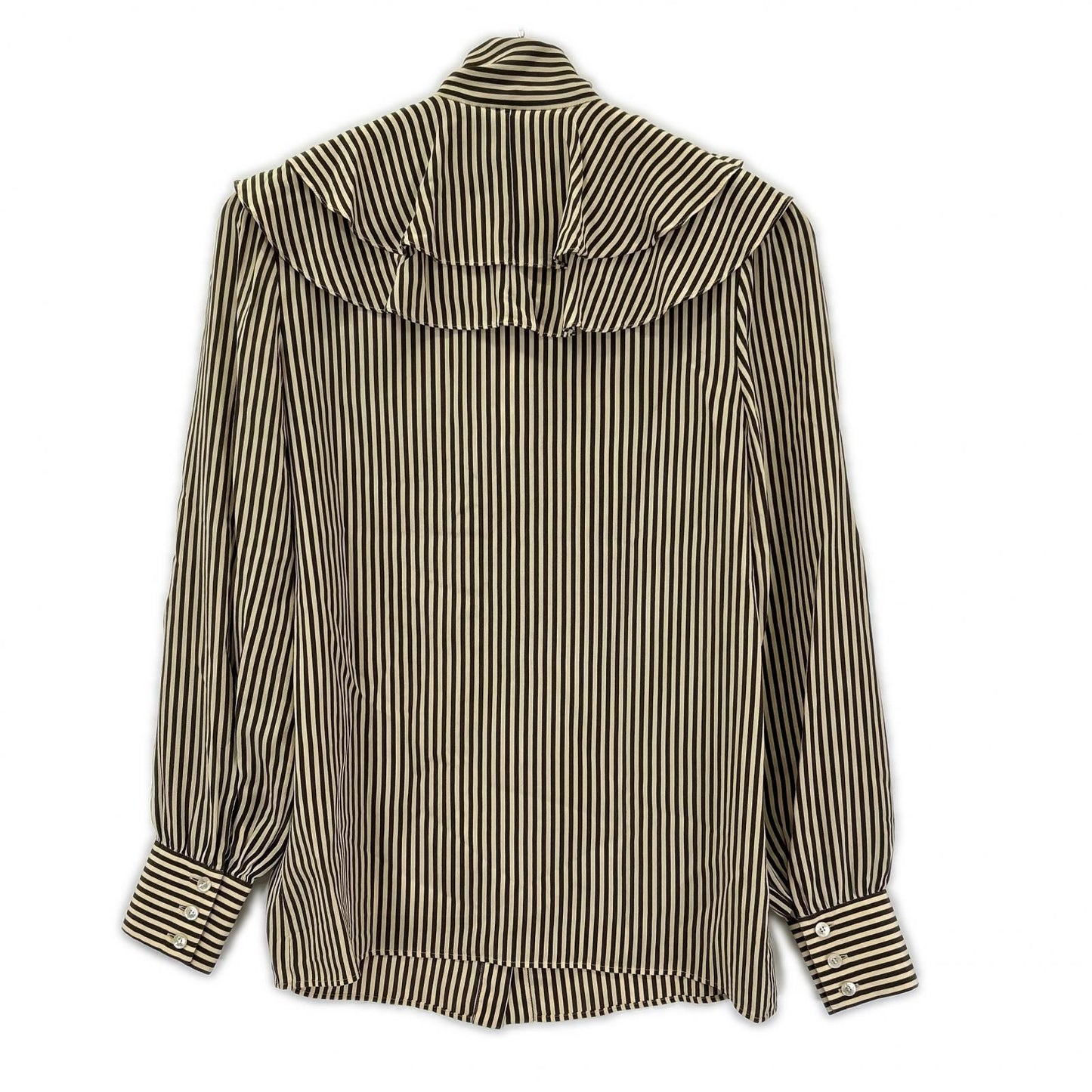 Celine Beige Brown Silk Striped Victorian Blouse 34 — view 2