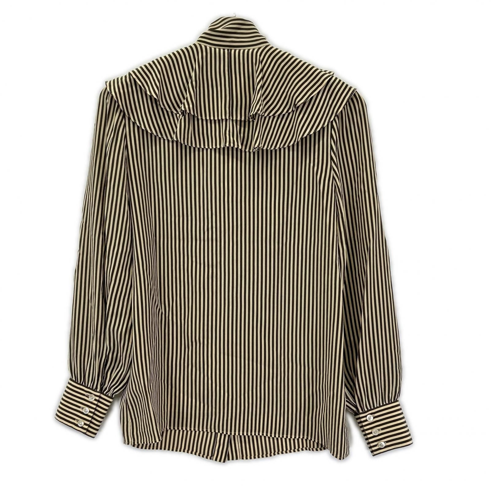 Celine Beige Brown Silk Striped Victorian Blouse 34 — view 2