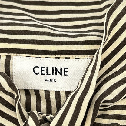 Celine Beige Brown Silk Striped Victorian Blouse 34 — view 4