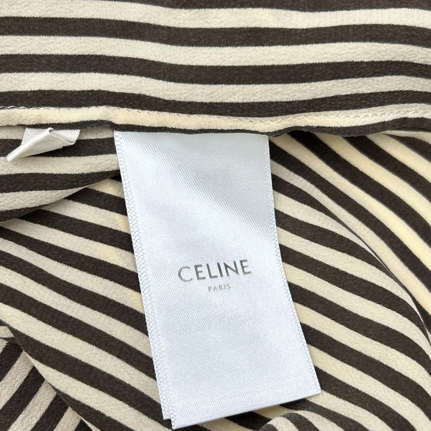 Celine Beige Brown Silk Striped Victorian Blouse 34 — view 5