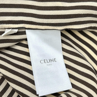 Celine Beige Brown Silk Striped Victorian Blouse 34 — view 5