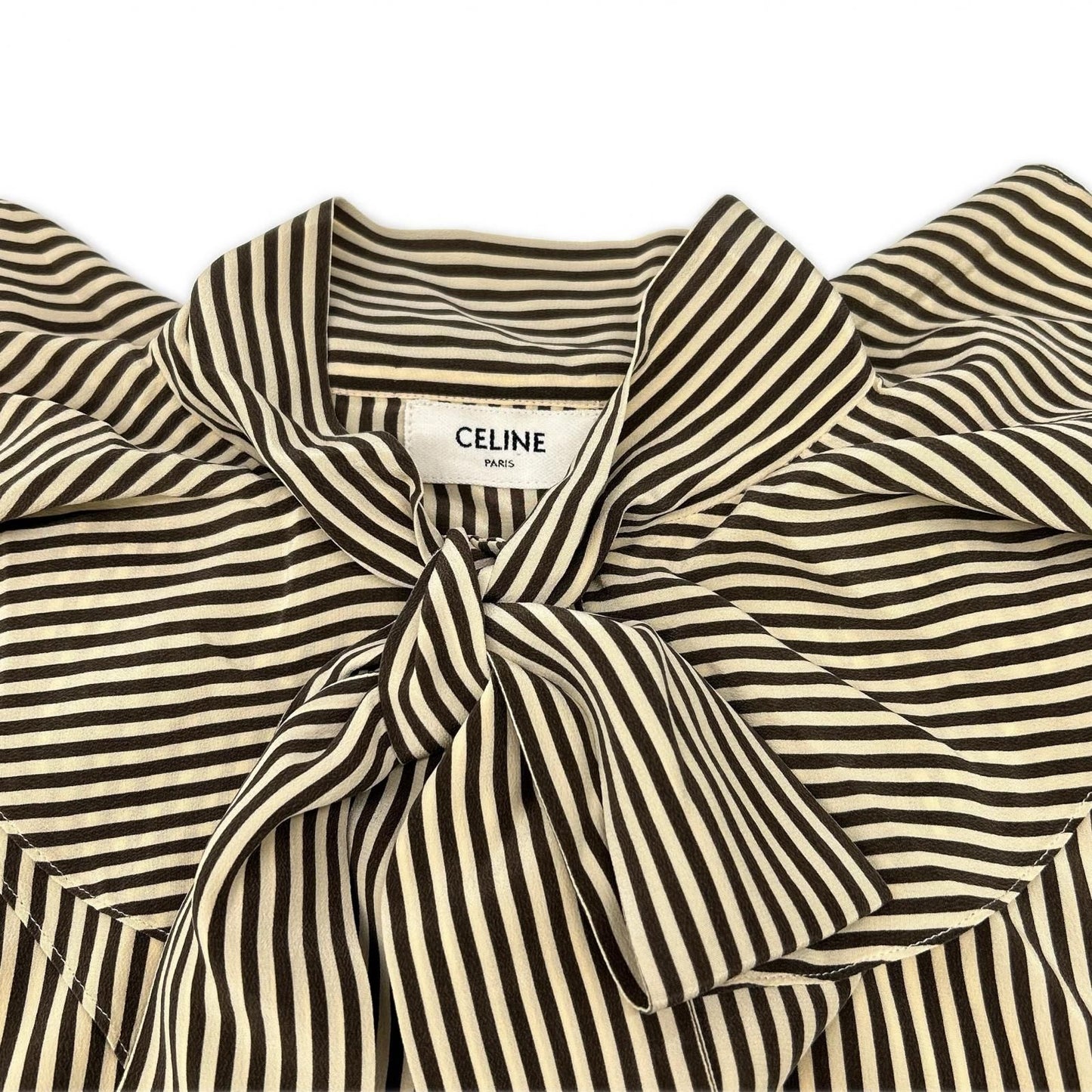 Celine Beige Brown Silk Striped Victorian Blouse 34 — view 3
