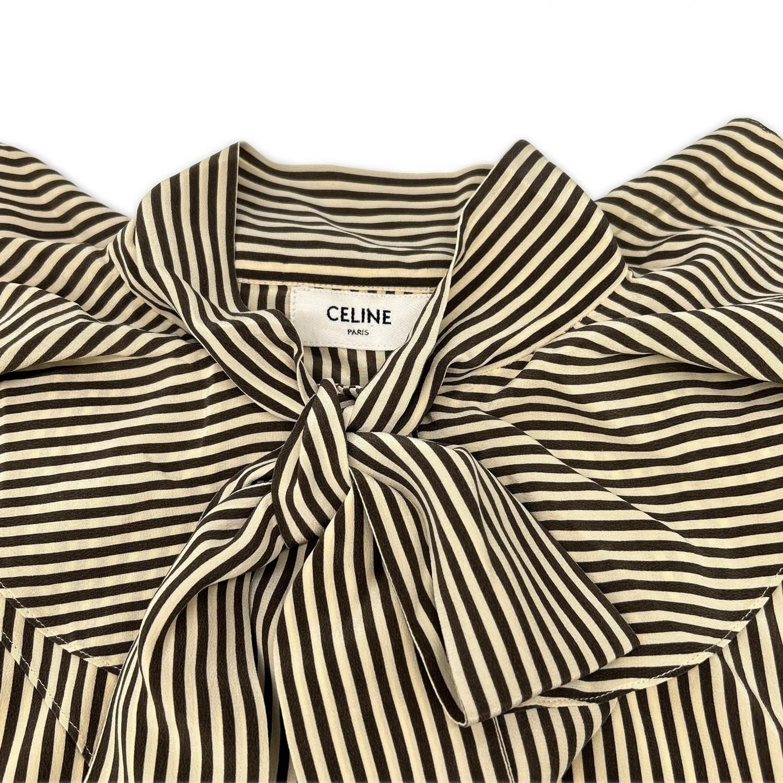 Celine Beige Brown Silk Striped Victorian Blouse 34 — view 3