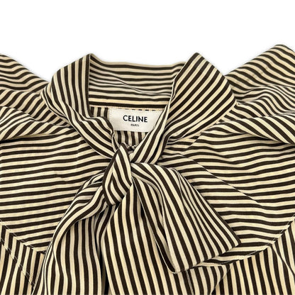Celine Beige Brown Silk Striped Victorian Blouse 34 — view 3