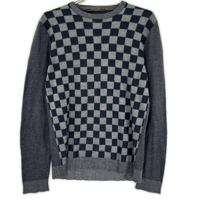Louis Vuitton Charcoal Damier Pattern Crew Neck Long Sleeve Knit Sweater