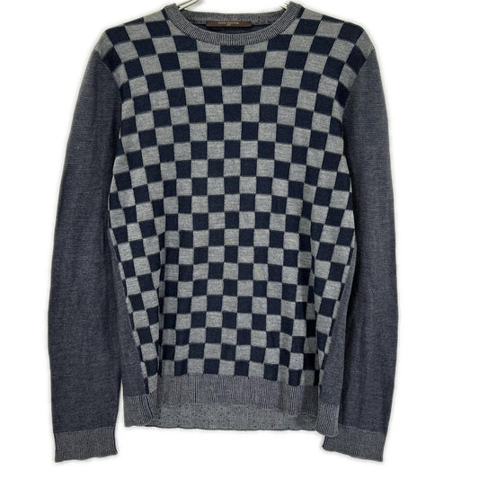 Louis Vuitton Charcoal Damier Pattern Crew Neck Long Sleeve Knit Sweater