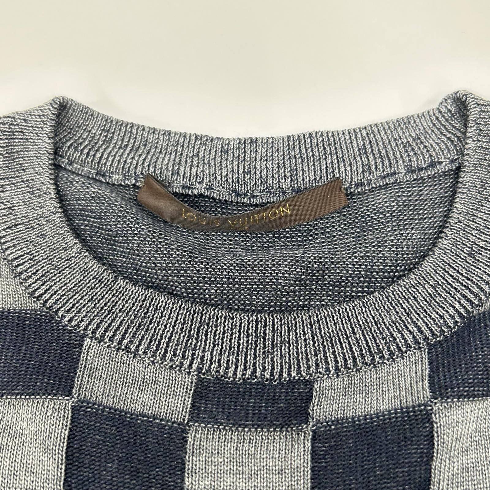 Louis Vuitton Charcoal Damier Pattern Crew Neck Long Sleeve Knit Sweater — view 4