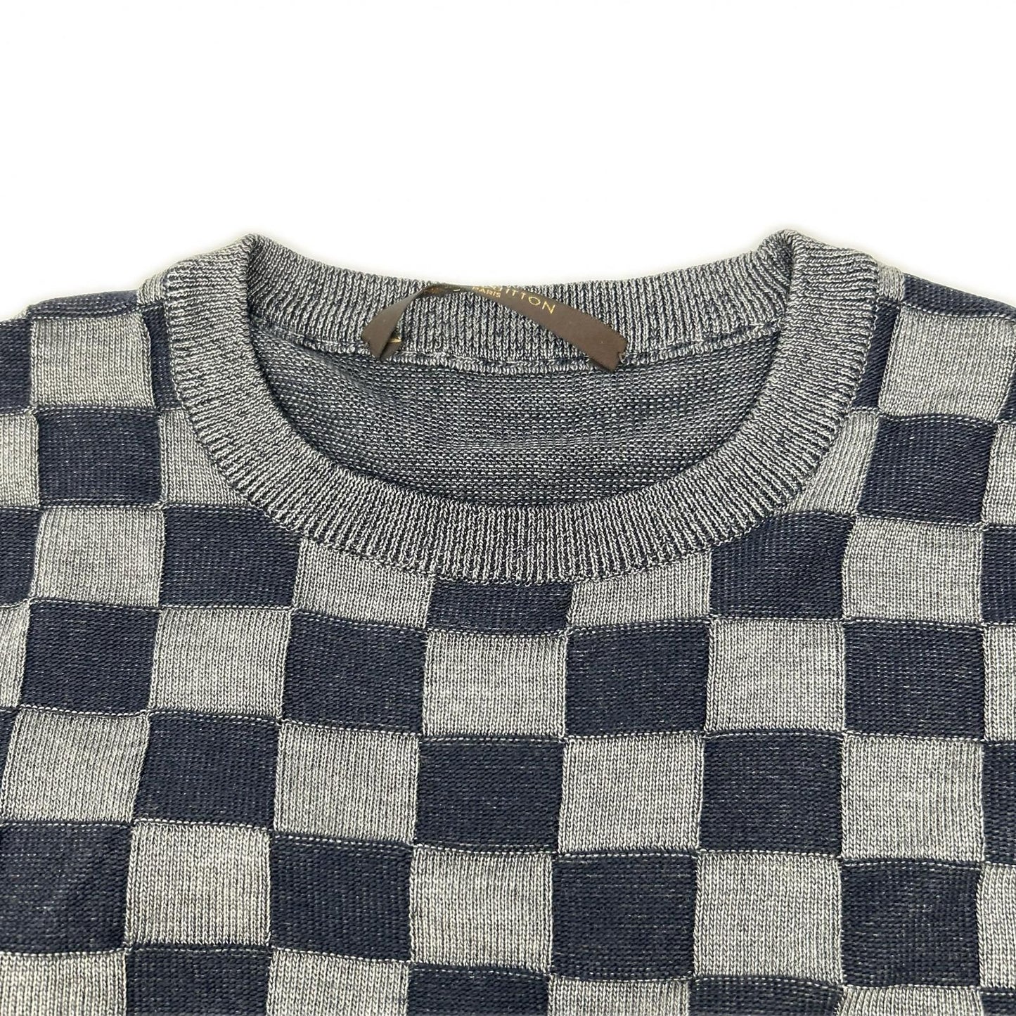 Louis Vuitton Charcoal Damier Pattern Crew Neck Long Sleeve Knit Sweater — view 3