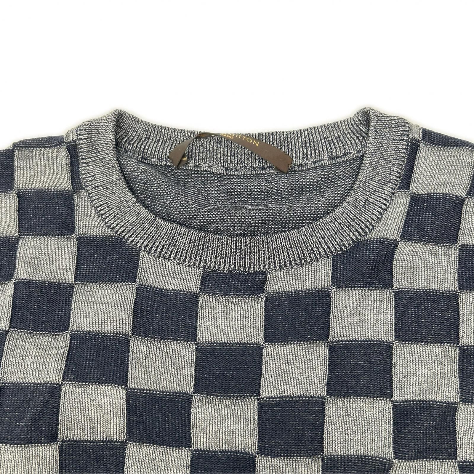 Louis Vuitton Charcoal Damier Pattern Crew Neck Long Sleeve Knit Sweater — view 3