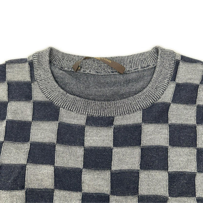 Louis Vuitton Charcoal Damier Pattern Crew Neck Long Sleeve Knit Sweater — view 3