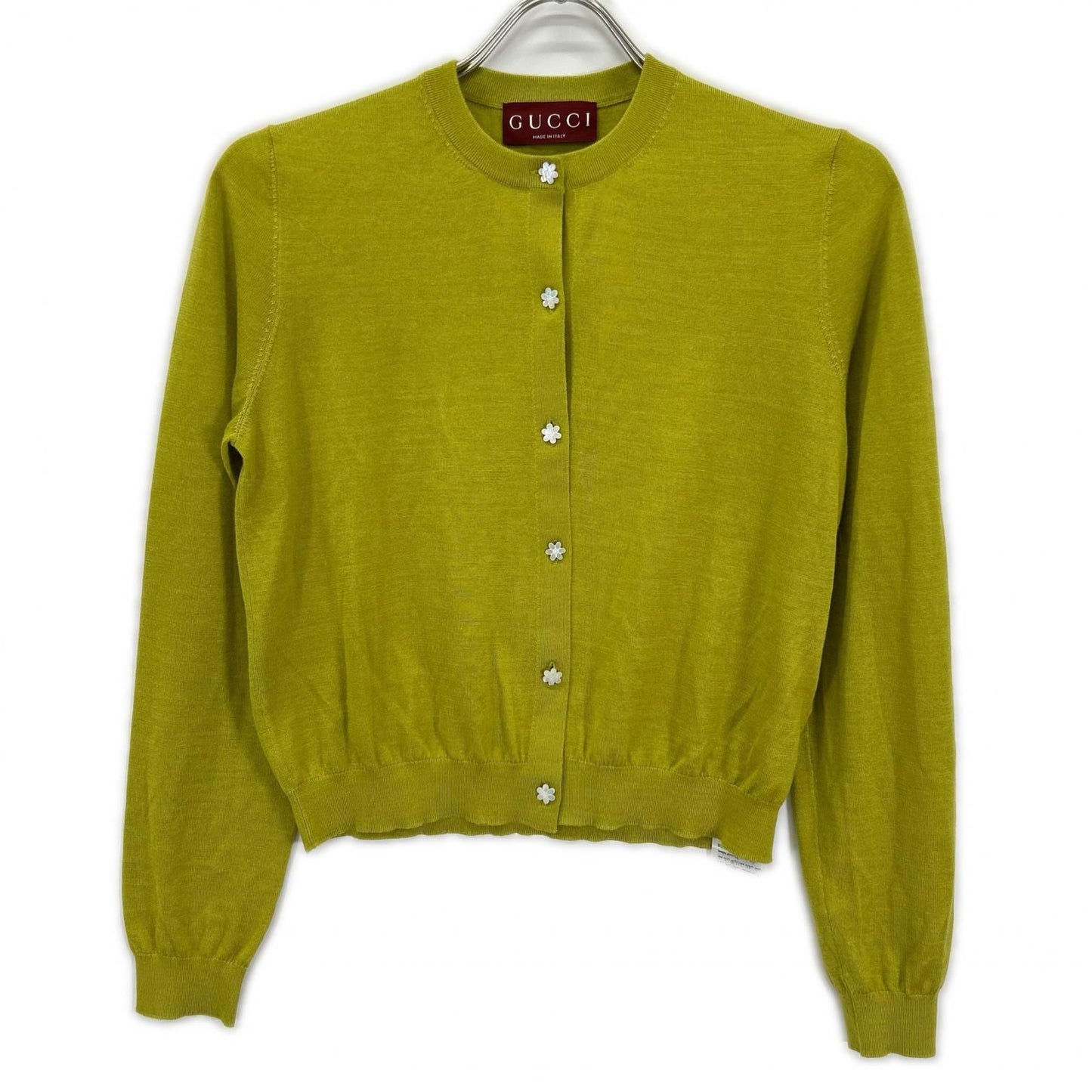 Gucci Green Cashmere Silk GG Flower Button Cardigan