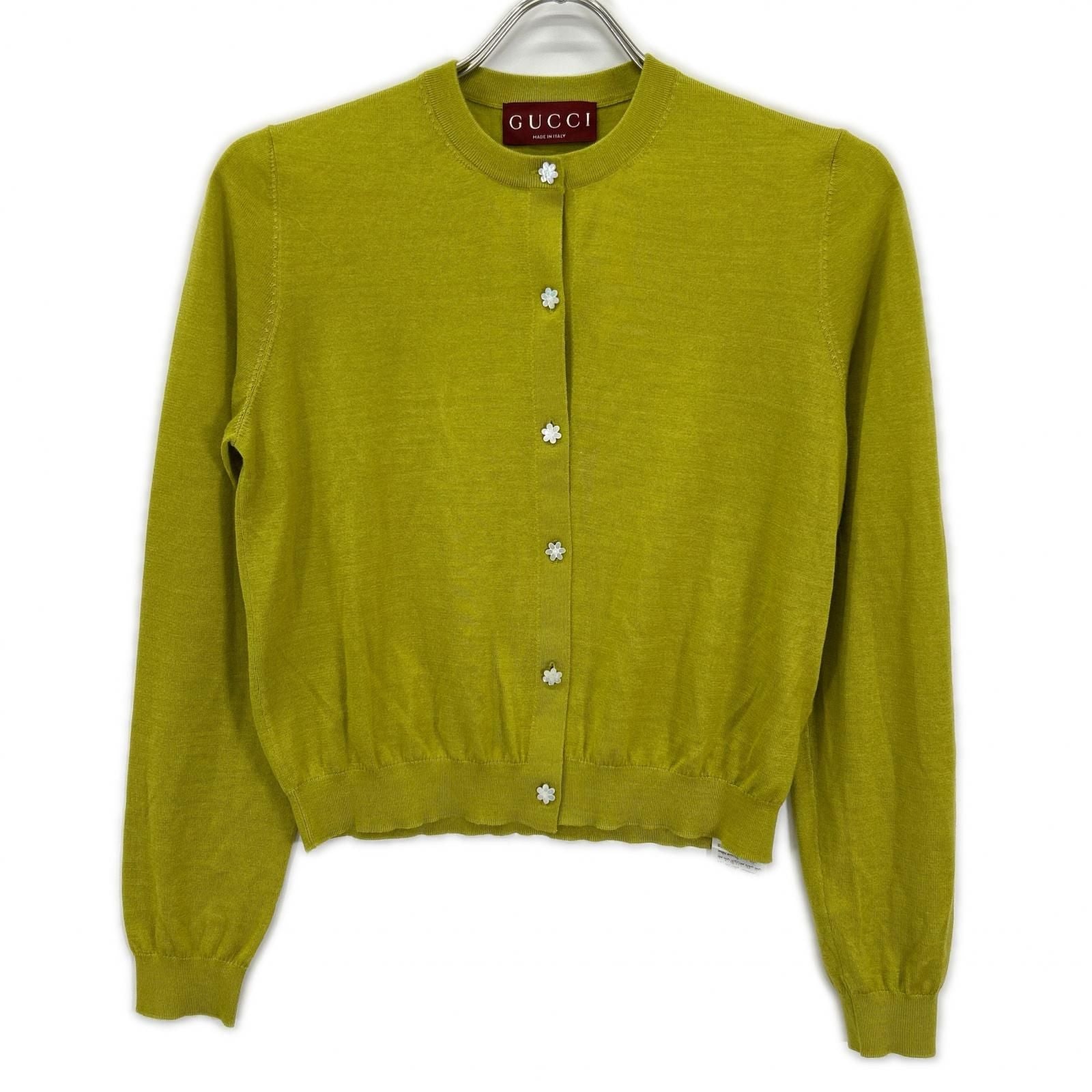 Gucci Green Cashmere Silk GG Flower Button Cardigan