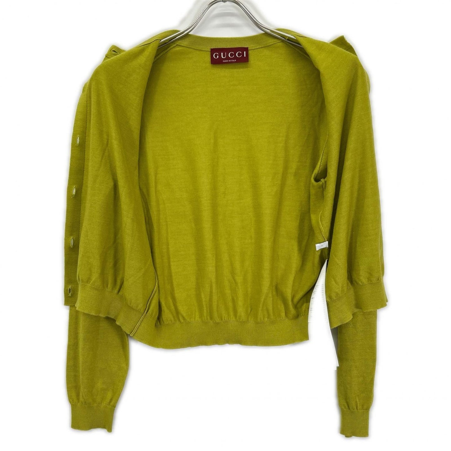 Gucci Green Cashmere Silk GG Flower Button Cardigan — view 3