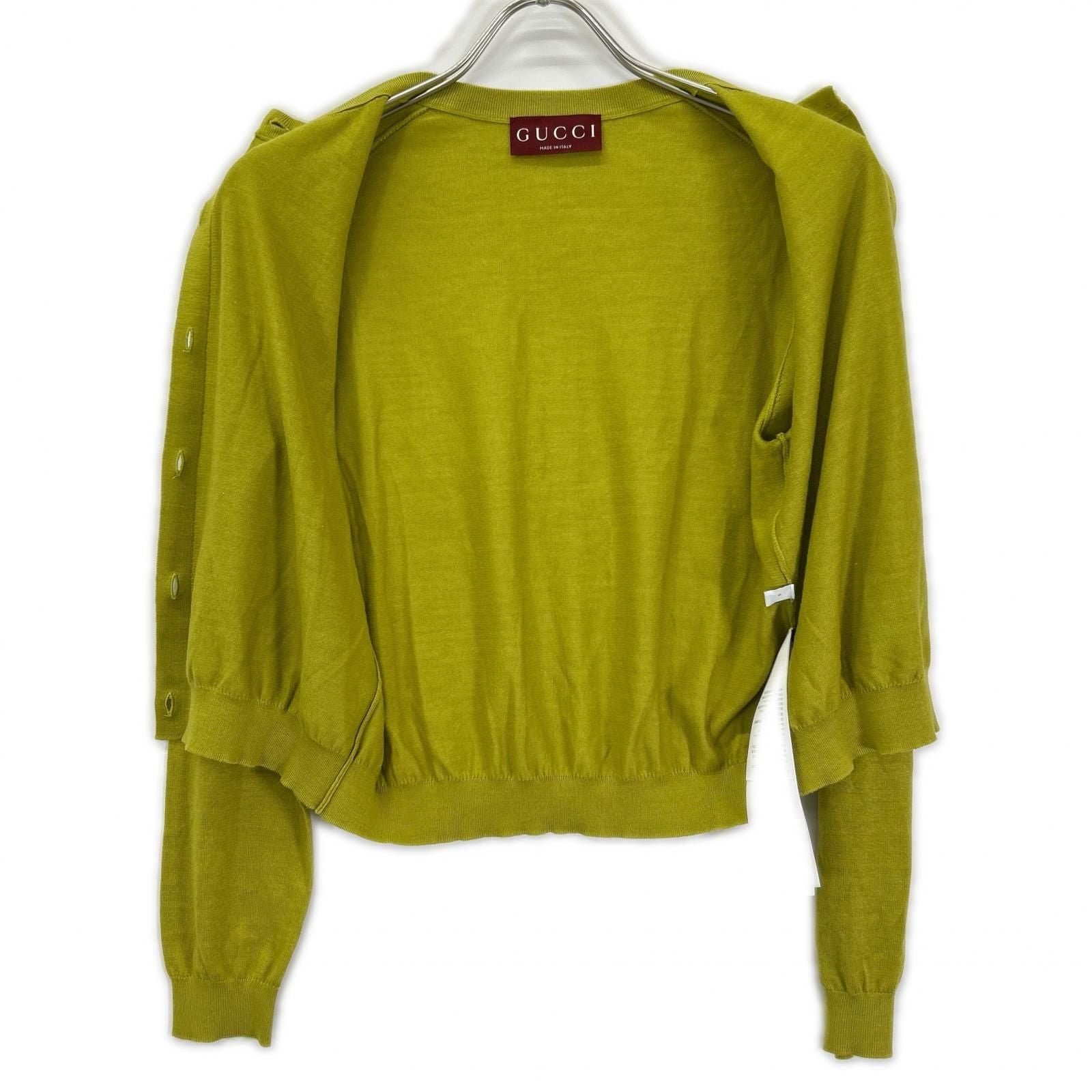 Gucci Green Cashmere Silk GG Flower Button Cardigan — view 3