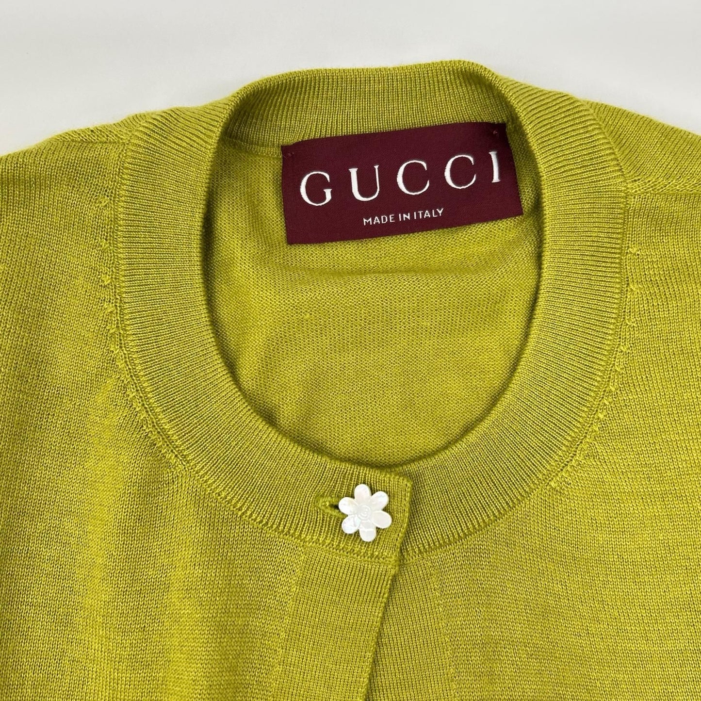 Gucci Green Cashmere Silk GG Flower Button Cardigan — view 8