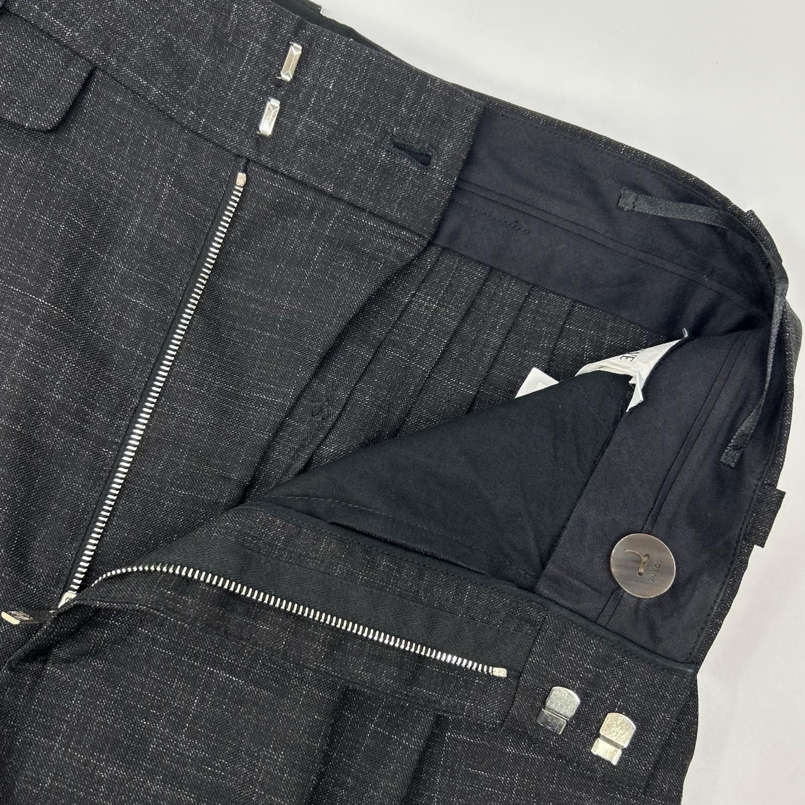 Loewe Charcoal Wool 100 Leather Patch Two Tuck Sarouel Pants 36 — view 8