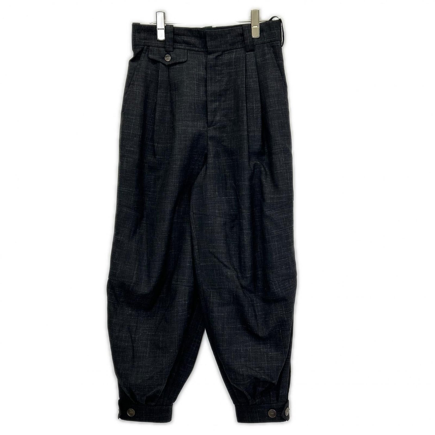 Loewe Charcoal Wool 100 Leather Patch Two Tuck Sarouel Pants 36