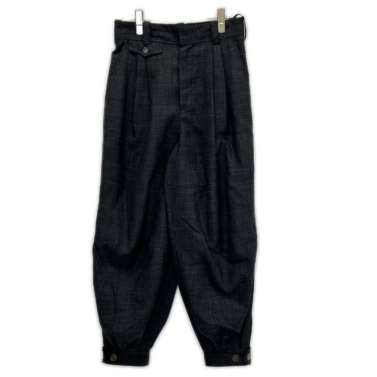 Loewe Charcoal Wool 100 Leather Patch Two Tuck Sarouel Pants 36