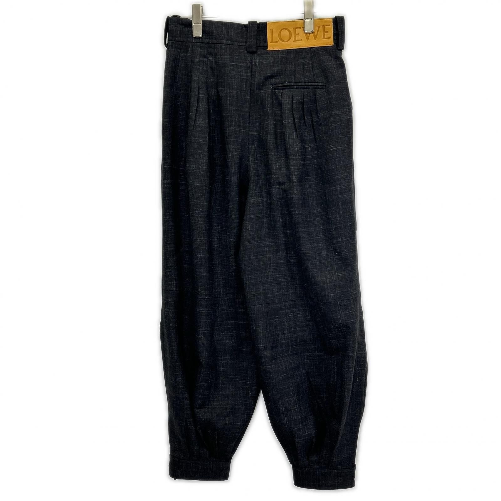Loewe Charcoal Wool 100 Leather Patch Two Tuck Sarouel Pants 36 — view 2