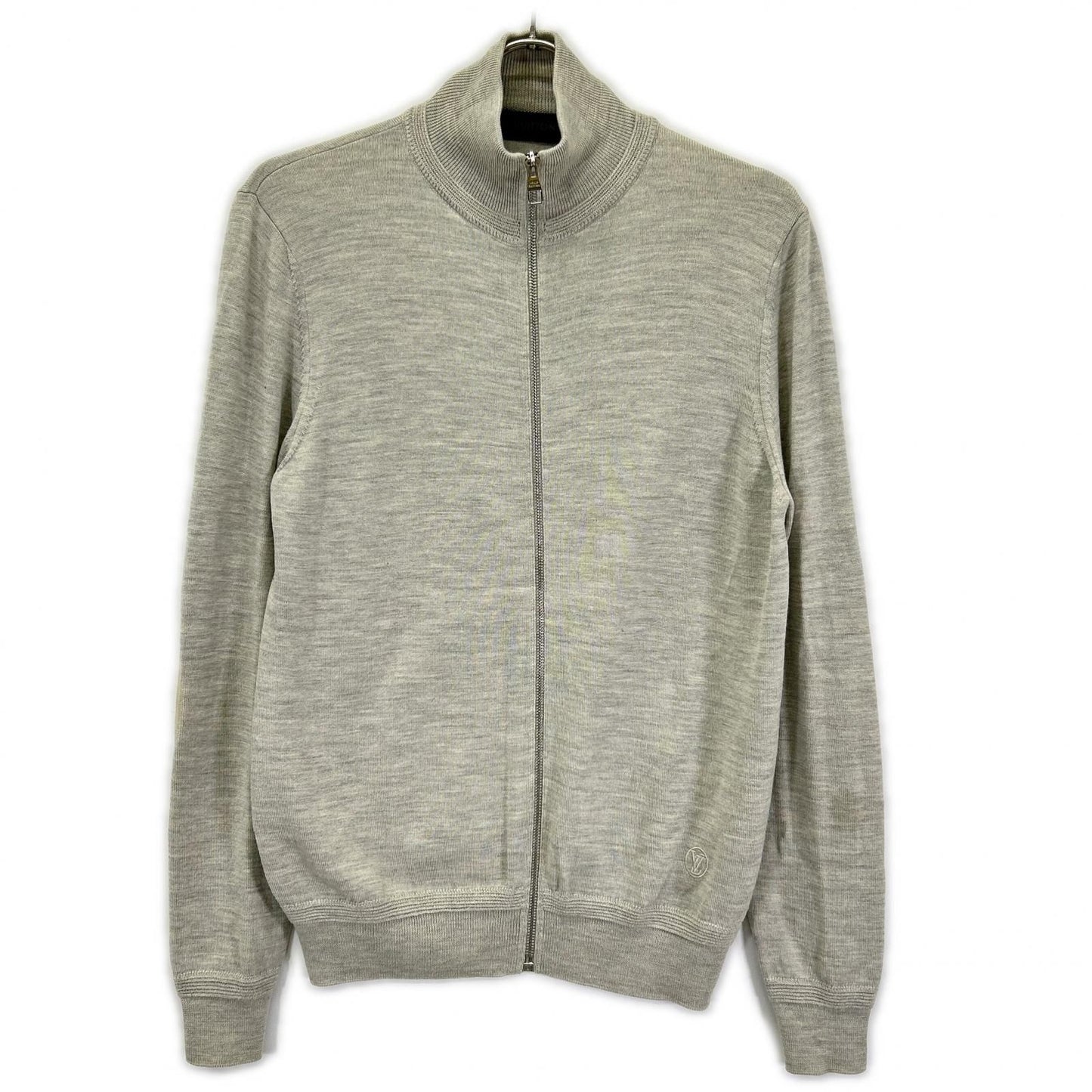 Louis Vuitton Gray Wool Silk LV Circle Embroidery Elbow Patch Driver's Knit XS