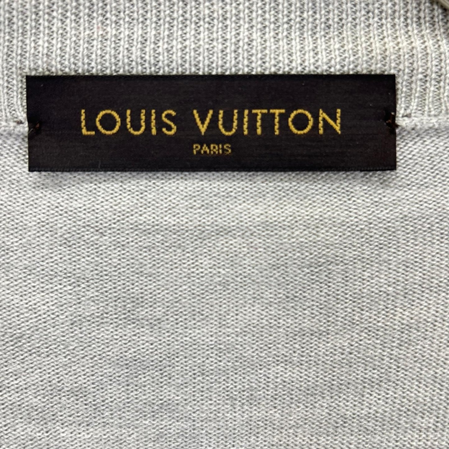 Louis Vuitton Gray Wool Silk LV Circle Embroidery Elbow Patch Driver's Knit XS — view 4