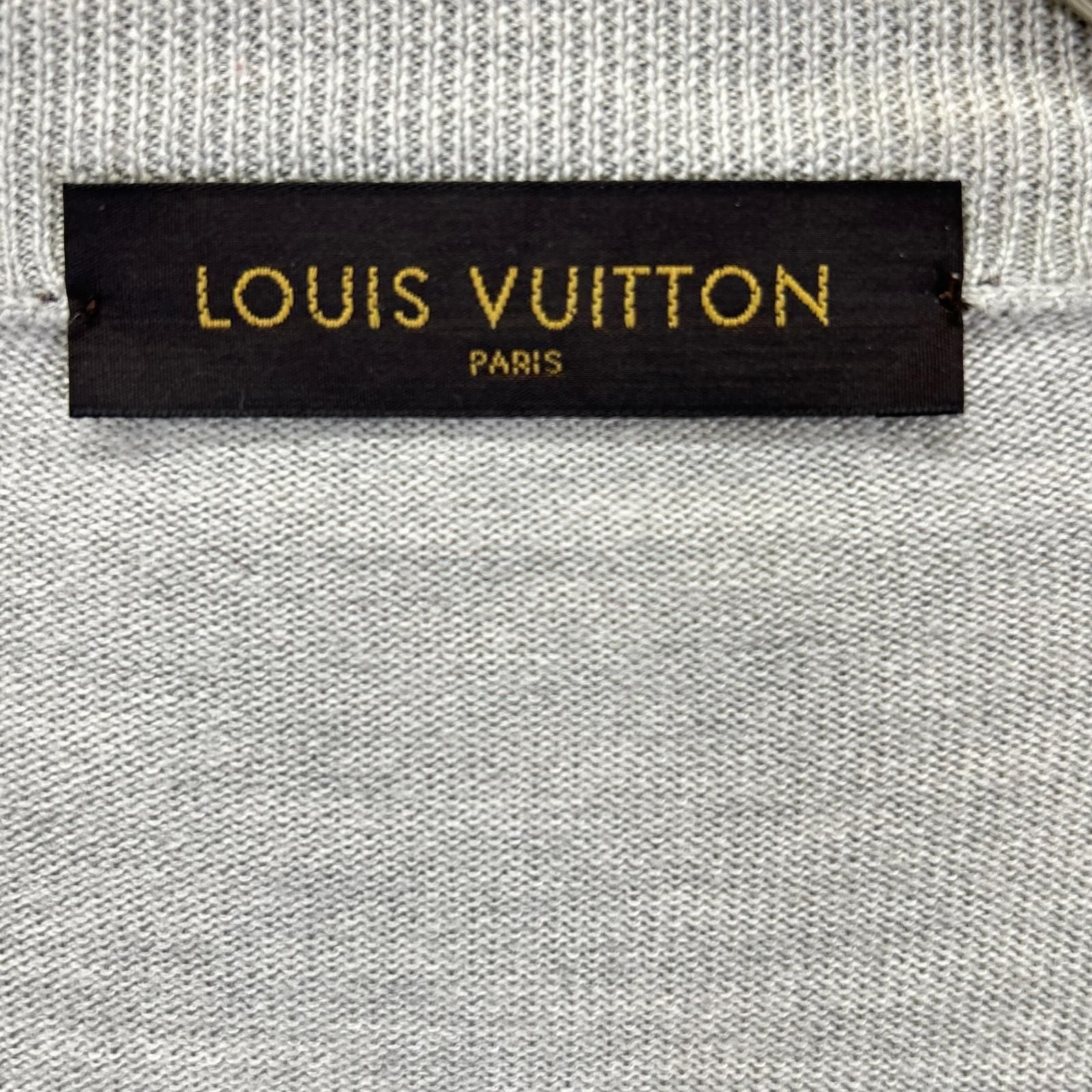 Louis Vuitton Gray Wool Silk LV Circle Embroidery Elbow Patch Driver's Knit XS — view 4